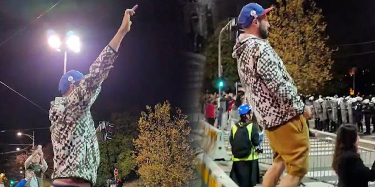 Počela hapšenja! Priveden blokader koji je pokazivao polni organ ispred Skupštine (FOTO/VIDEO)