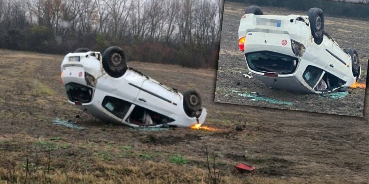 Sleteo s puta i završio u njivi: Saobraćajna nezgoda kod Mladenovca (FOTO)