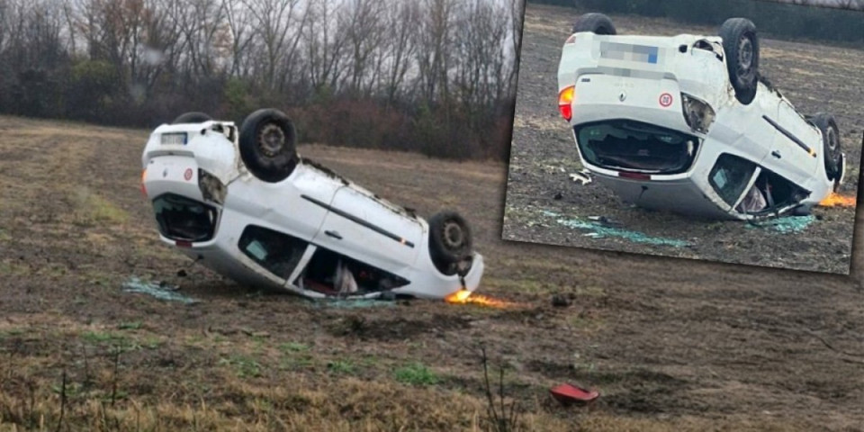 Sleteo s puta i završio u njivi: Saobraćajna nezgoda kod Mladenovca (FOTO)