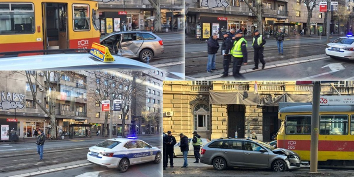 Tramvaj smrskao "škodu": Prve fotografije sudara u centru Beograda (FOTO)
