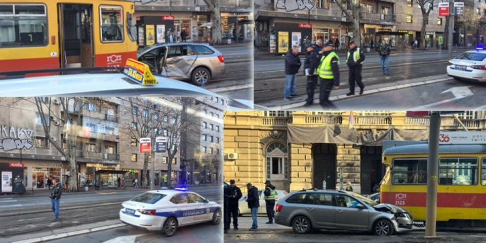 Tramvaj smrskao "škodu": Prve fotografije sudara u centru Beograda (FOTO)