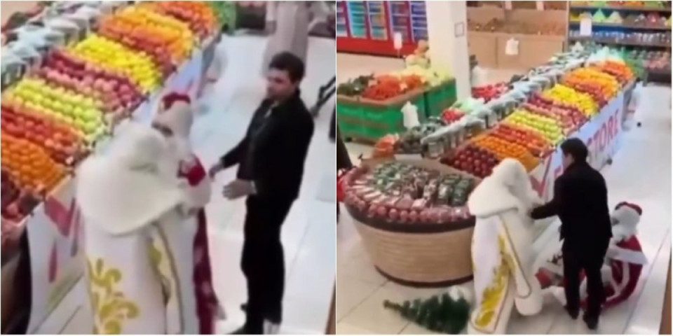 Deda Mrazevi se potukli u supermarketu: Haos u prodavnici, umalo sve demolirali  (VIDEO)