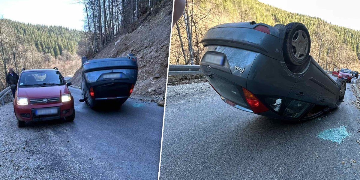 Proklizao, pa završio na krovu: Saobraćajna nezgoda na putu za Kamenu Goru (FOTO)