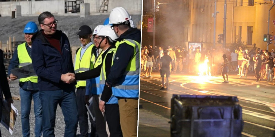 Ovo su dve slike Srbije: Dok su oni palili, Vučić obilazio gradilište i razgovarao sa radnicima