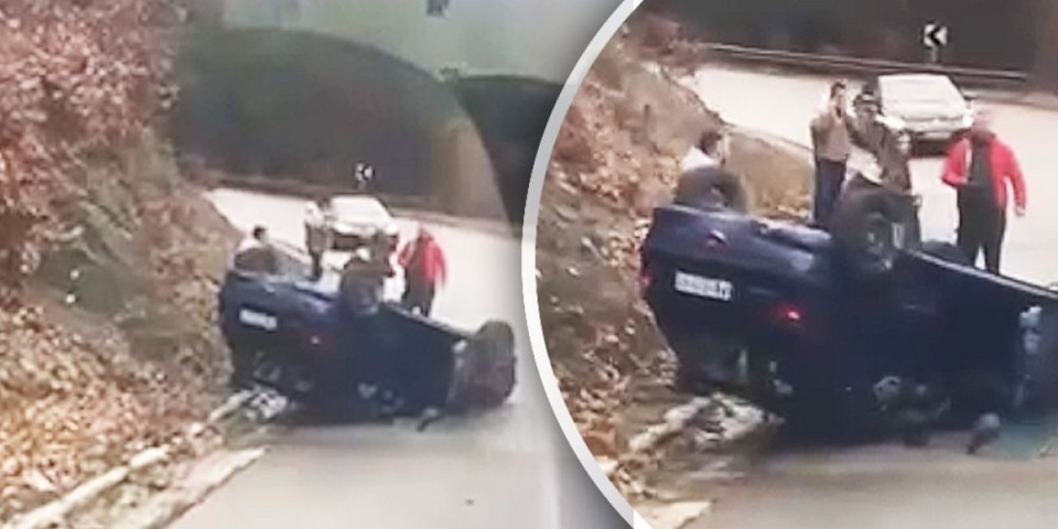 Automobil završio na krovu: Saobraćajna nezgoda kod Priboja (VIDEO)
