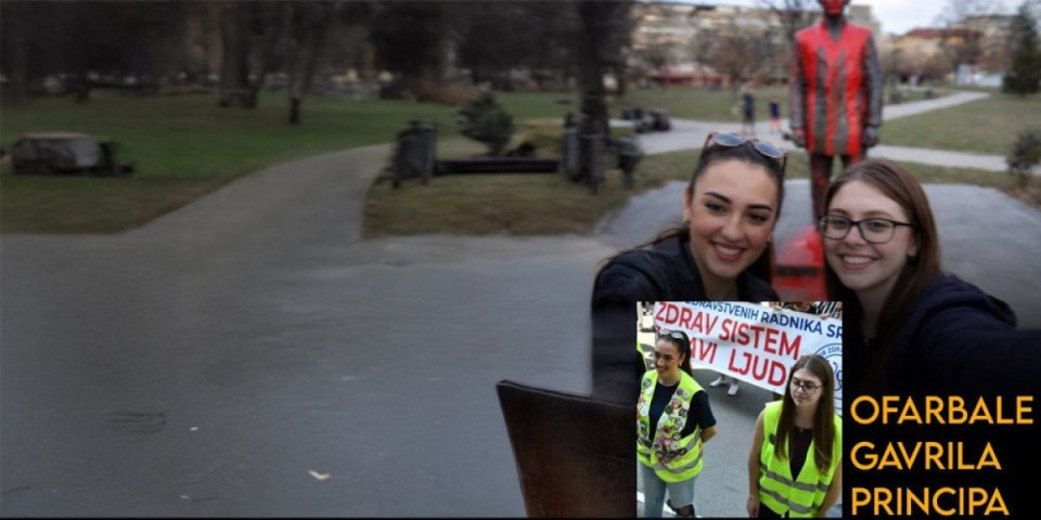 Bruka i sramota! Poznato ko je oskrnavio spomenik Gavrila Principa: Ove dve blokaderke prosule crvenu farbu (FOTO)