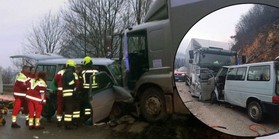 Prve slike jezivog sudara kamiona i kombija: Poginula osoba, čak osmoro povređeno! (FOTO)