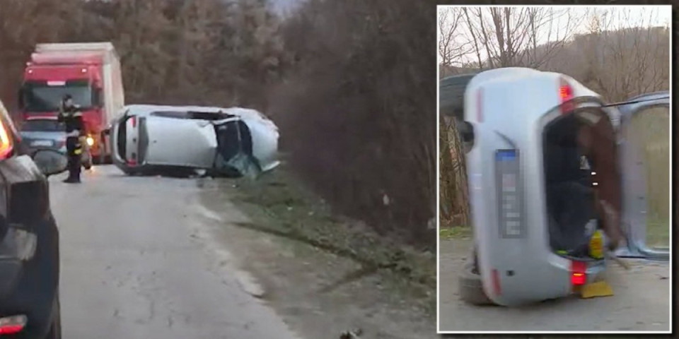 Težak udes nadomak Užica: Auto se prevrnuo na bok (VIDEO)