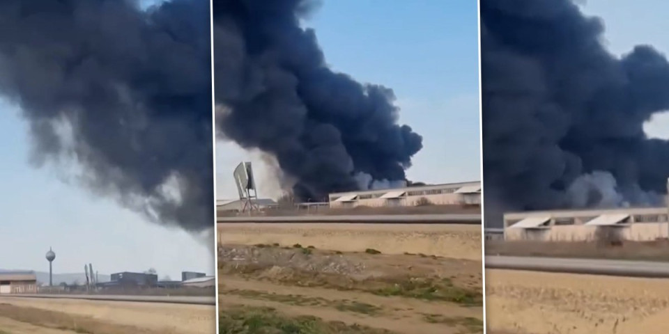 Ogroman požar u fabrici između Rume i Iriga: Sve vrvi od vatrogasaca, crni dim kulja na sve strane (VIDEO)