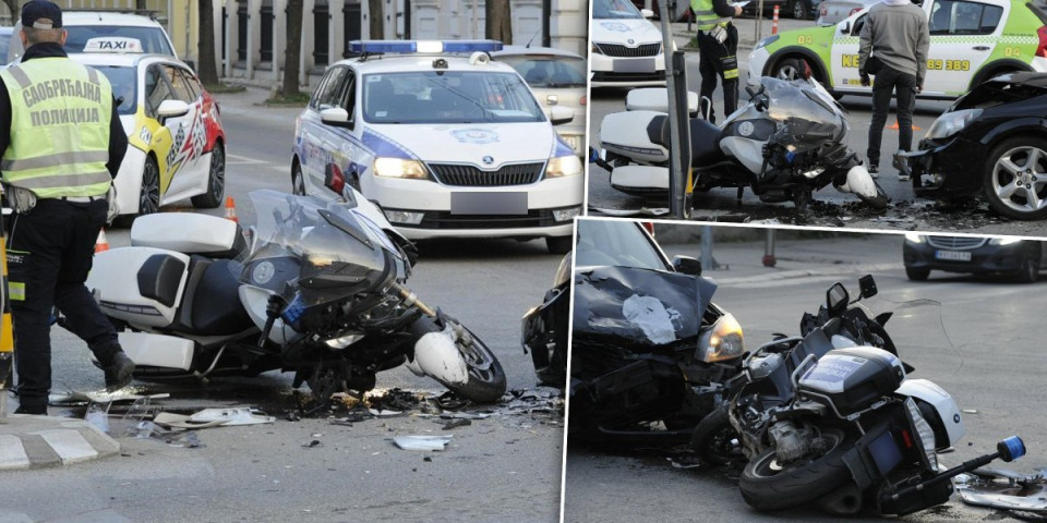 Stravičan sudar u Kraljevu: Delovi motora rasuti po putu, povređen policajac (FOTO)