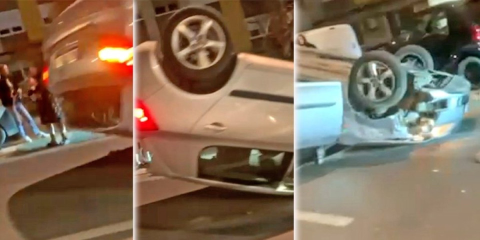 Strašna saobraćajka u Beogradu: Automobil se prevrnuo na krov (VIDEO)