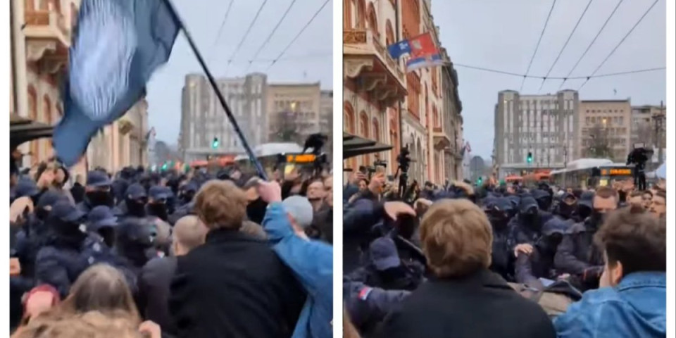 Jeziv snimak iz drugog ugla: Pogledajte kako blokaderi kidišu na policiju ispred Rektorata
