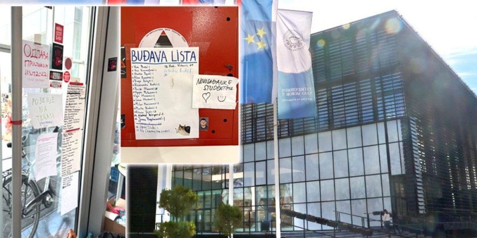 Nalepnice i crna lista studenata: Blokaderi oblepili ulazna vrata rektorata u Novom Sadu (FOTO)