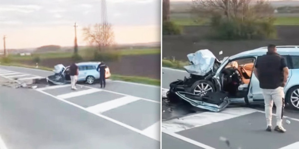 Auto zgužvan kao limenka, delovi svuda po putu: Teška nezgoda između Kovina i Smedereva (VIDEO)