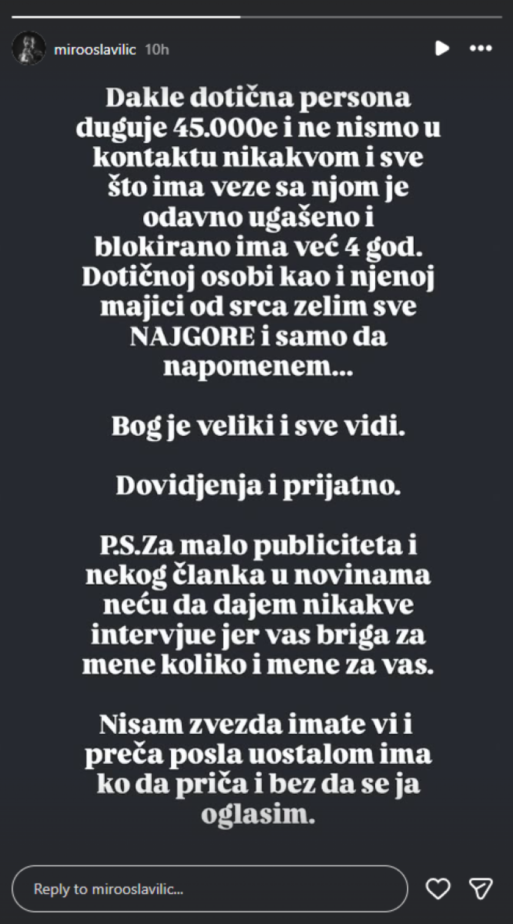 "Želim joj sve najgore": Miroslav Ilić reagovao zbog bivše - Duguje mu 45.000 evra