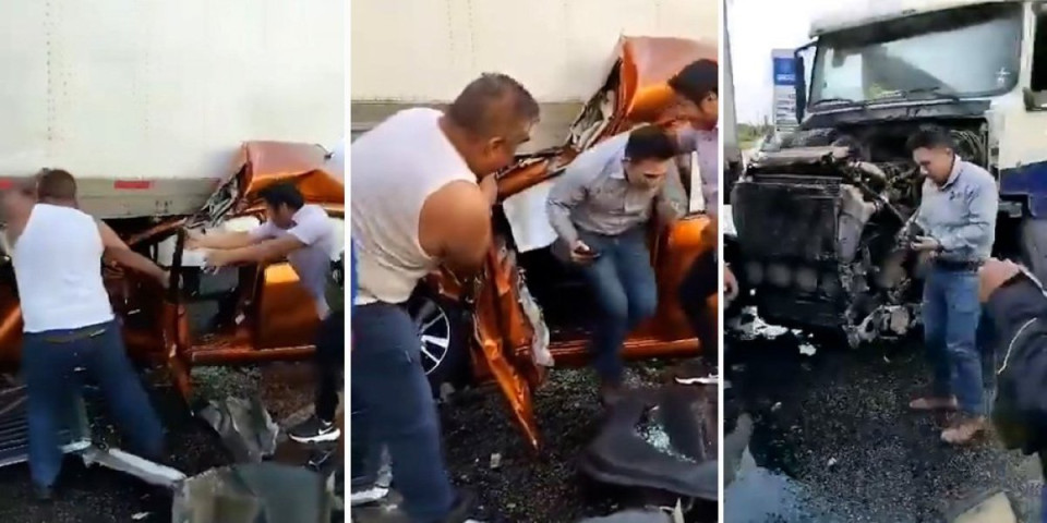 (VIDEO) Kakvo čudo! Automobil podleteo pod kamion - usledilo je nešto neočekivano