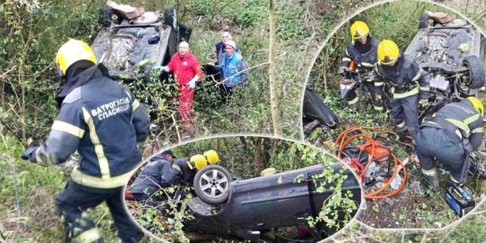 Ima povređenih: Prevrnuo se automobil na putu Kragujevac - Jagodina, vatrogasci izvlačili čoveka iz smrskanog vozila (FOTO)