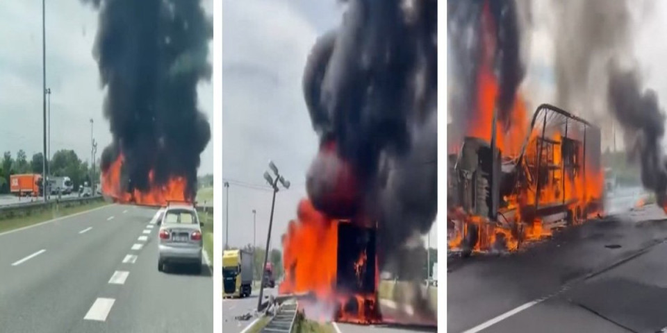 Vozač živ izgoreo u kamionu! Jeziva saobraćajka na auto-putu: Čule se detonacije (VIDEO)