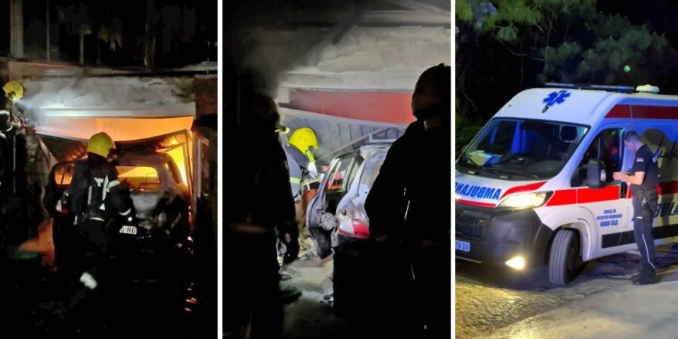 Drama u Sremskoj Kamenici: Zapalio se auto u garaži kuće, buktinja se proširila, vatrogasci u poslednjem trenu spasili muškarca (VIDEO)