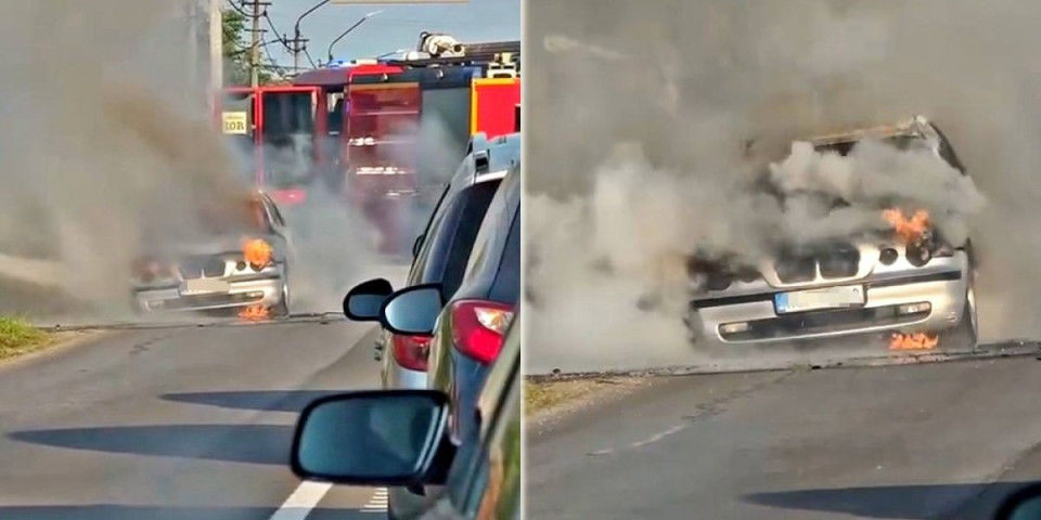 Auto u plamenu, vatrogasci se bore sa buktinjom: Jeziv prizor na putu Kruševac - Kraljevo, vozilo potpuno uništeno (VIDEO)