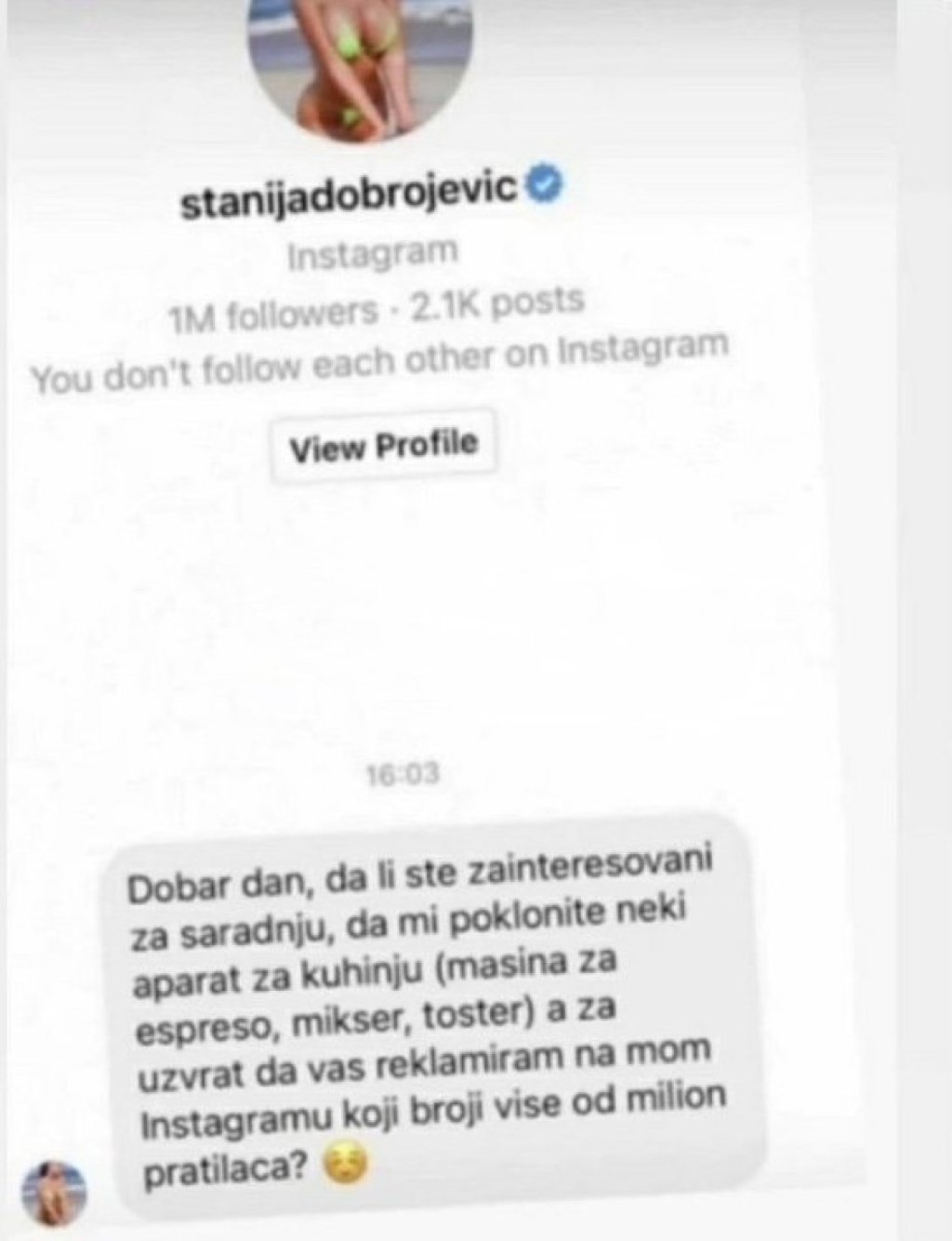 Moli za toster i mikser! Isplivala Instagram prepiska, evo kako je Stanija opremila stan u Rumi