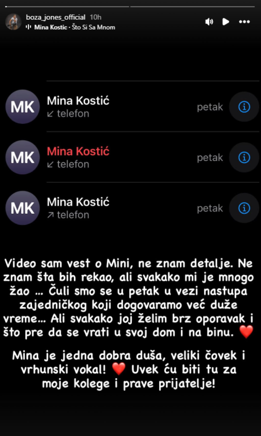 Pevač razgovarao sa Minom pre hospitalizacije: "Čuli smo se i video sam..."