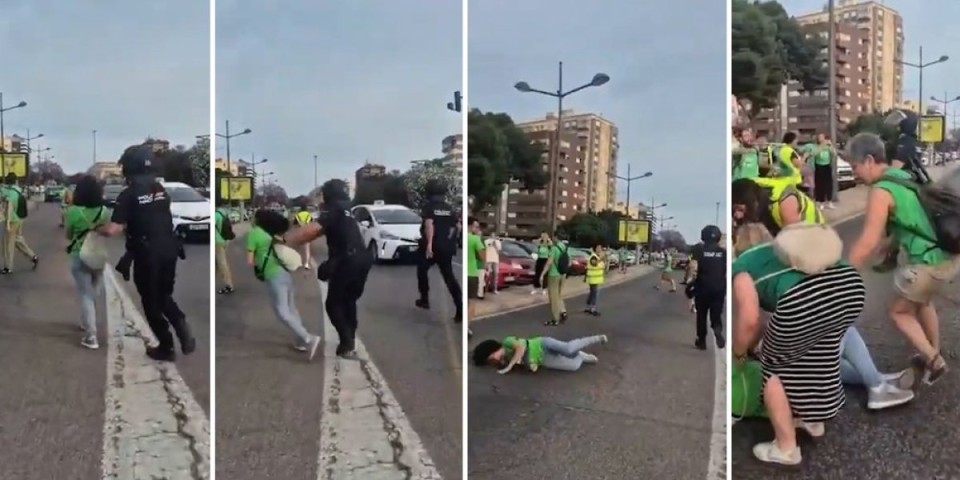 Ovako policija rešava blokade u Valensiji: Nastavnica blokaderka htela da zaustavi saobraćaj, pa završila na betonu (VIDEO)