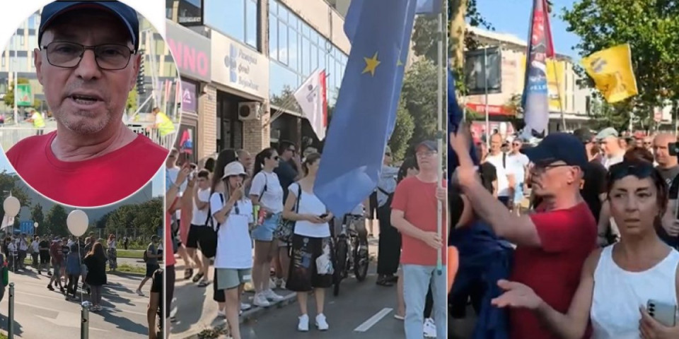 To je ta "elita": Blokaderi se u Novom Sadu potukli oko zastave EU, jedan od njih nosio nemački šlem sa krvavom šakom (VIDEO)