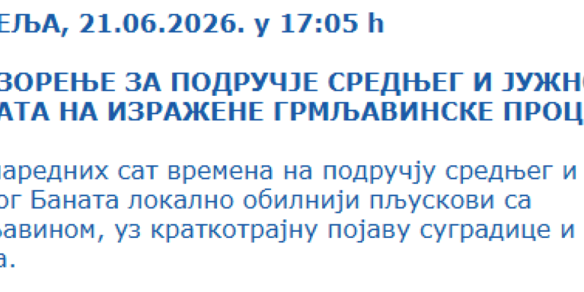 Najnovije upozorenje RHMZ-a