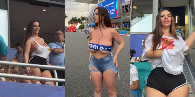 Sočne grudi kipe na sve strane: Porno zvezda šokirala Mundijal, pored nje niko nije gledao meč (FOTO)