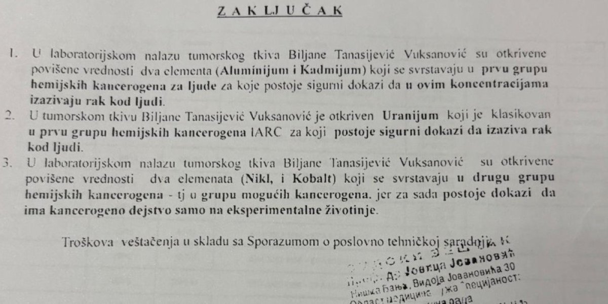Analize kojima je utvrđeno prisustvo osiromašenog uranijuma u organizmu