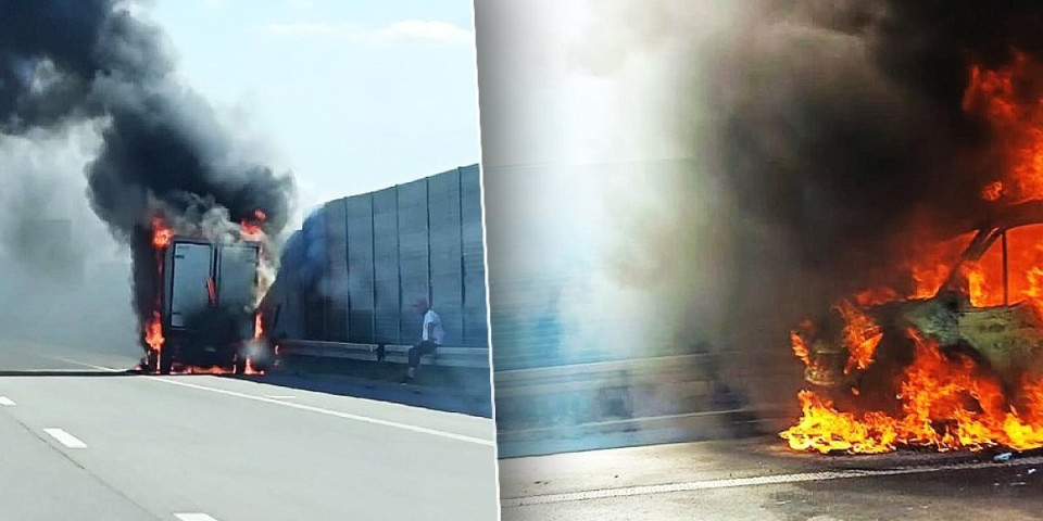 Drama kod Batajnice: Zapalio se kamion, vatrogasci hitno reagovali (FOTO)