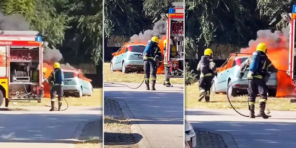 Plamen progutao vozilo u Novom Sadu: Vatrogasci pokušavaju da obuzdaju vatrenu stihiju (VIDEO)