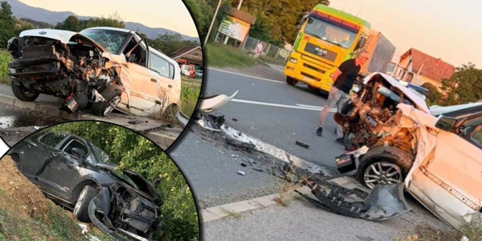 Prednji deo auta potpuno zgužvan, delovi rasuti po asfaltu: Ima povređenih u nezgodi kod Vrnjačke Banje (FOTO)