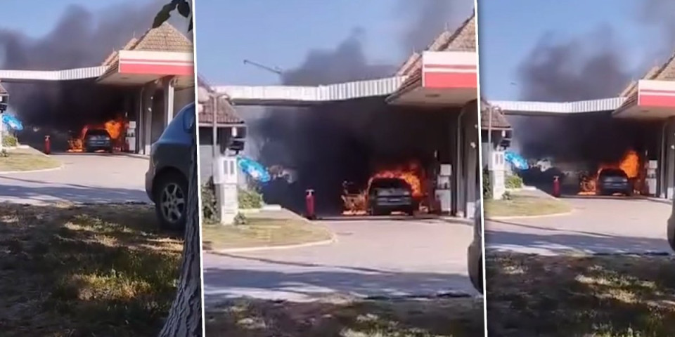 Zapalio se automobil na pumpi kod Novog Sada: Prolaznici izvukli majku i dete (VIDEO)