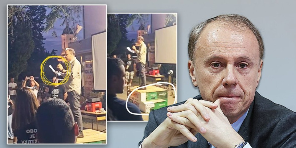 Đokić jedva čita unapred napisan govor! Nosilac blokaderske liste sriče recitaciju, dok stoji na gajbama od piva (FOTO)