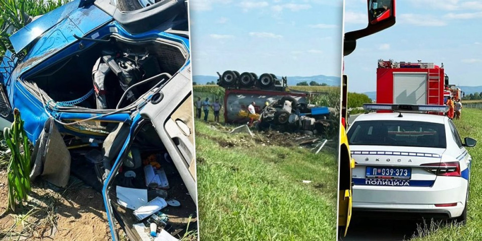 Poznato stanje vozača cisterne (54) koja se prevrnula kod Zmajeva: Vatrogasci ga jedva izvukli (FOTO)