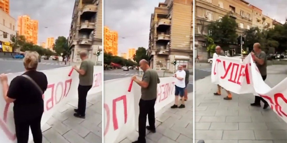 I Bog je digao ruke od vas, pa što ne bi i narod?! Šaka jada blokirala Zemun: Razvili smešan transparent, pa se obrukali za sve pare (VIDEO)