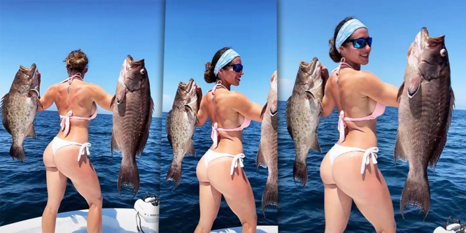 Riba veća od zadnjice: U tesnom bikiniju lovi velike grdosije - Oblinama baca u trans (VIDEO)