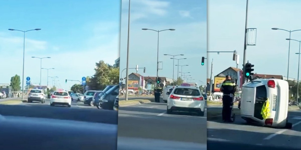 Automobil prevrnut nasred ulice: Saobraćajka u Novom Sadu, Hitna pomoć na licu mesta (VIDEO)