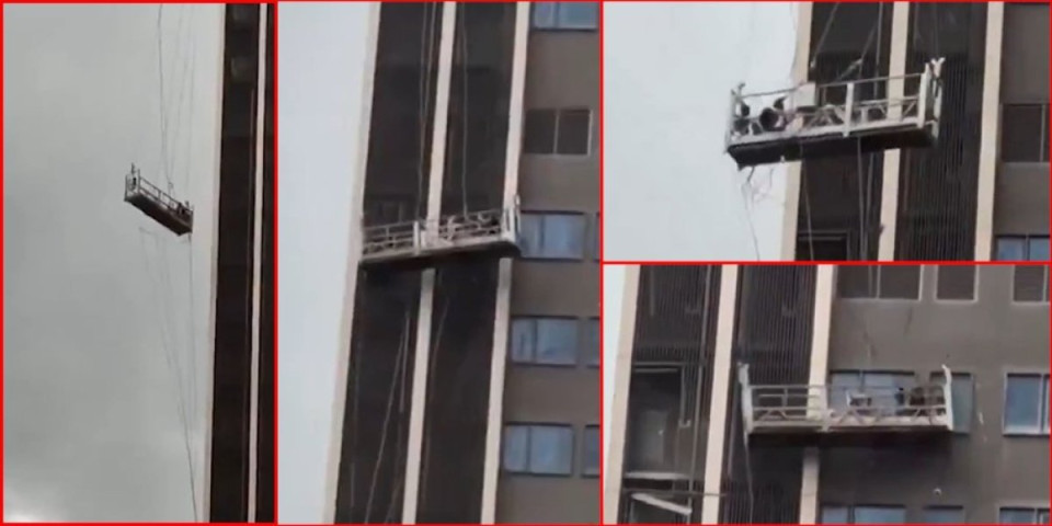 (VIDEO) Užas! Radnici vise sa skele na 85 metara visine: Spailačke ekipe opkolile zgradu, dramatični snimci se šire mrežama