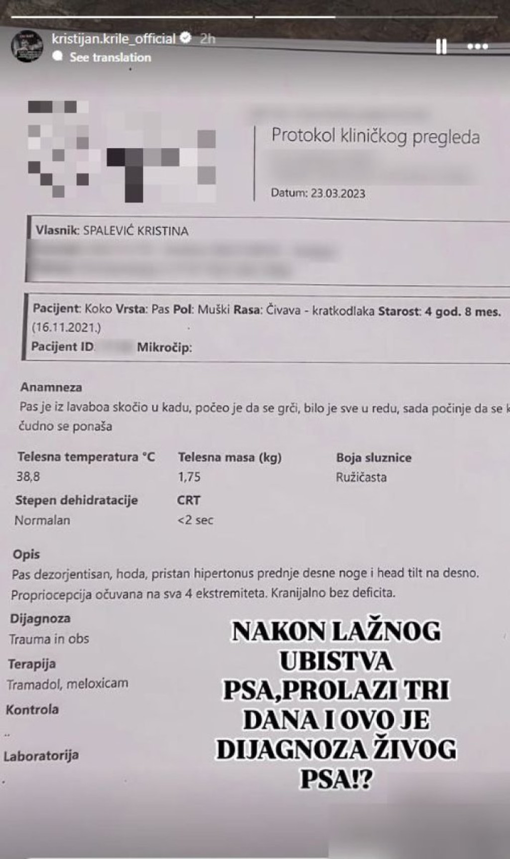 Kristijan pokazao nalaz veterinara nakon Kristininih optužbi! Pogledajte papir i prosudite i sami (FOTO)