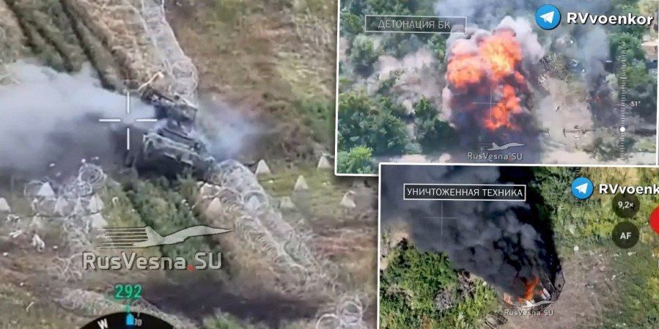 (VIDEO) Spržena NATO vozila i tehnika, Rusi tuku bez milosti! Iz zasede udarili po koloni, vojnici u panici beže, sve gori oko njih
