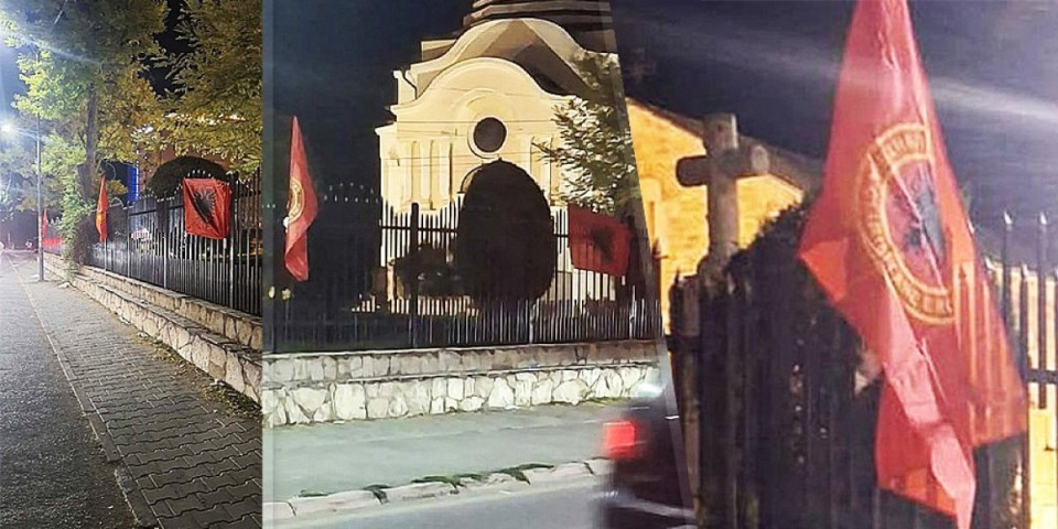 Skandal! Novi udar na srpstvo i svetinje: Postavljene zastave Albanije i tzv. OVK na ogradu crkvene porte u Lipljanu (FOTO)