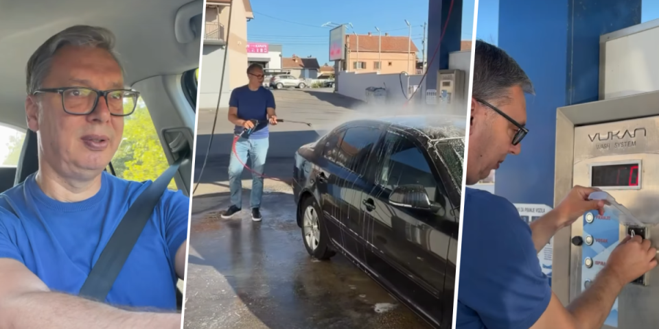 Urnebesan snimak - ovo se ne viđa svaki dan! Vučić pokušao da opere auto pa doživeo peh: Kakvi sad žetoni, kakvi programi... (VIDEO)