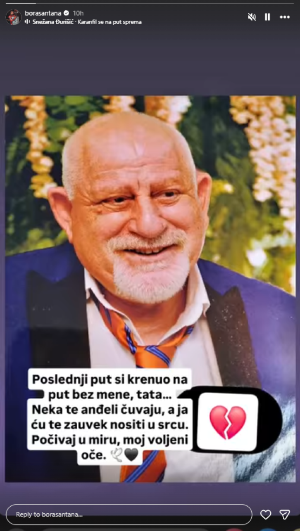 Bora Santana se oprostio od oca - Potresna poruka slama srce: "Poslednji put si krenuo..."