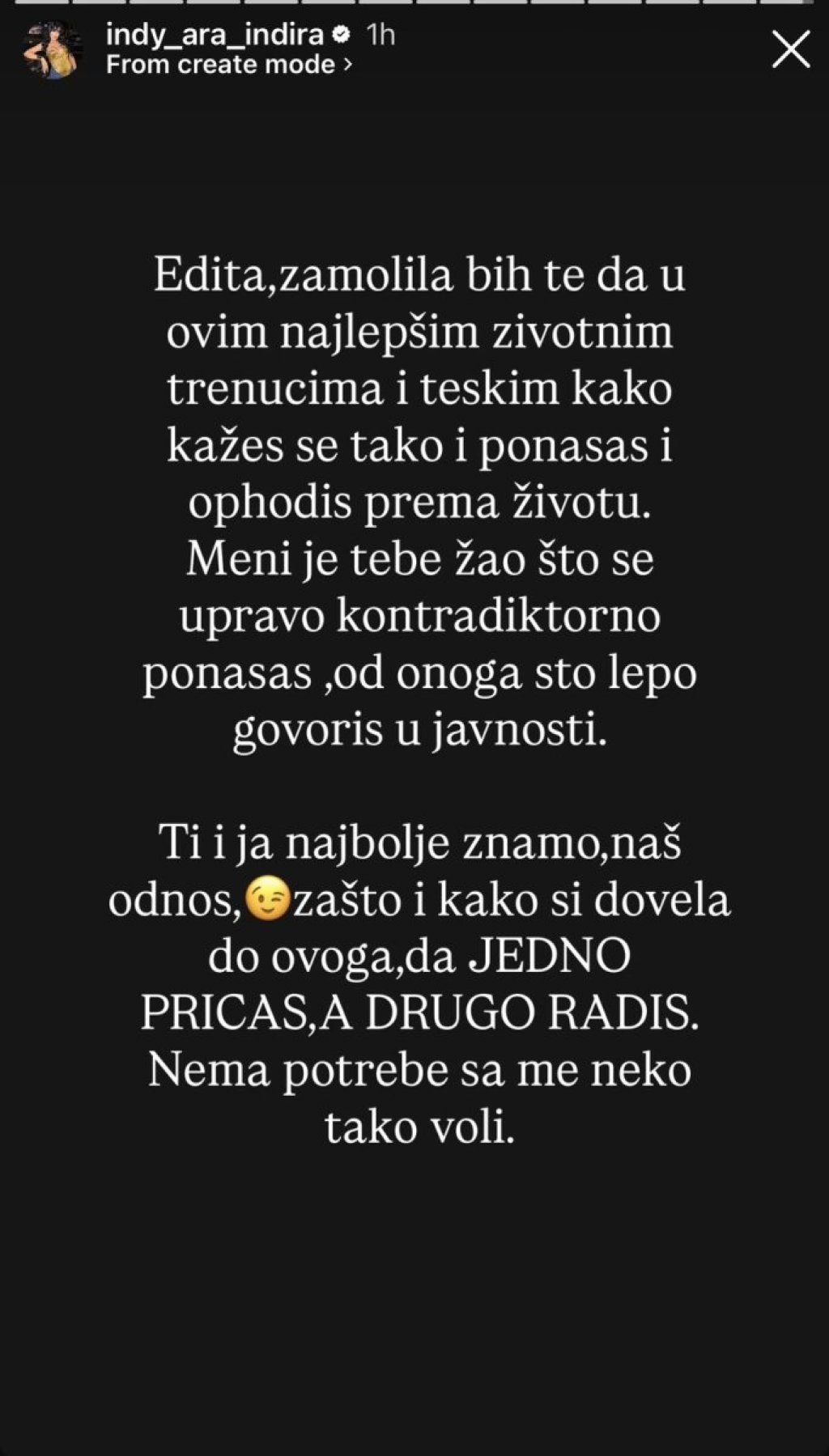 "Meni je tebe žao!" - Indi ponovo udarila na sestru, uputila joj javni apel