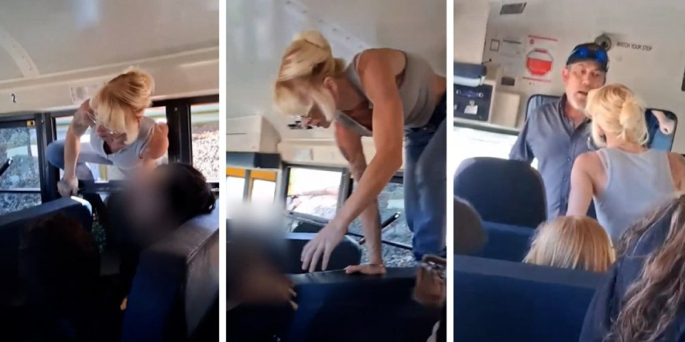 (VIDEO) Haos u autobusu punom đaka! Žena kroz prozor uletela u vozilo i krenula po dete - Policija je odmah uhapsila