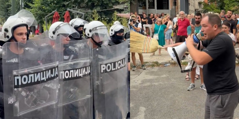 Čista psihijatrija! Razjareni blokader vrištao i vređao kordon policije, dok ga je podivljala masa pujdala: "Udri Srbe" (VIDEO)