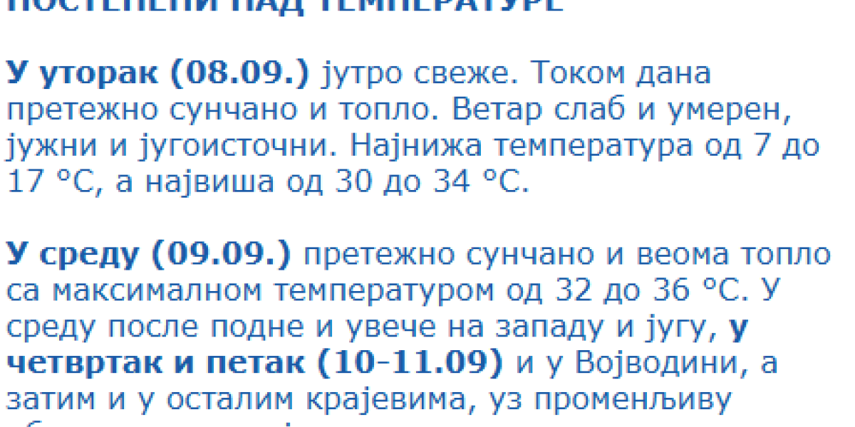 Vreme narednih dana